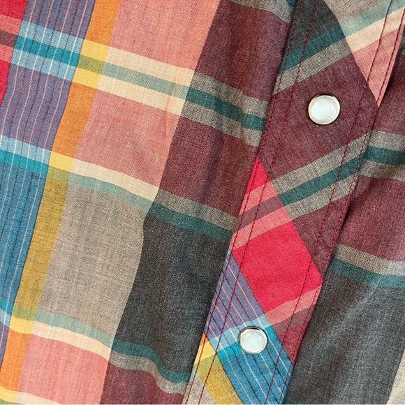 Vintage Rustler red cream plaid button down pearl buttons size XXL x-long tails - Picture 6 of 8